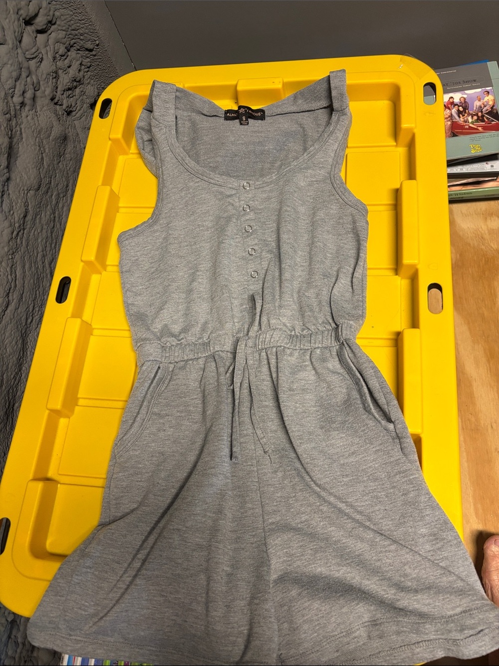 Almost Famous Gray hooded Sleeveless romper with snap front size small
